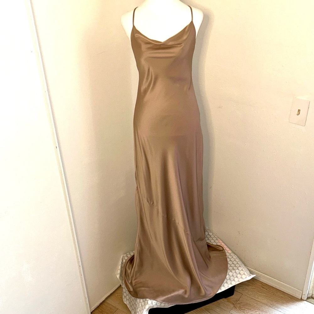 Show Me Your MuMu Taupe Floor Length Formal Prom Special Occassion Slip Dress - Picture 2 of 14